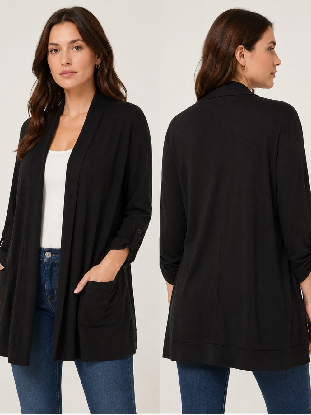 Jones New York Black Open-Front Lightweight Cardigan Size-X-Large